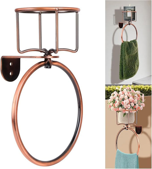 1Pcs Vintage Towel Ring with Candle Holder – Unique Antique Rustic Bathroom Accessories, Towel Holder, Wall-Mounted, Sturdy (Antique)