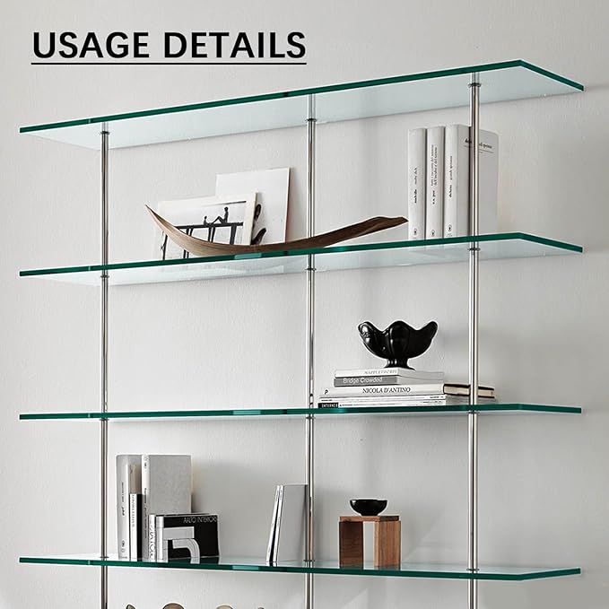 12" x 30" 5-PCS Tempered Glass Shelf, Rectangular Frameless Glass Shelves - 3/16" Thick, Suitable for Bookshelves, Display Cases, Retail Fixtures and Tabletops