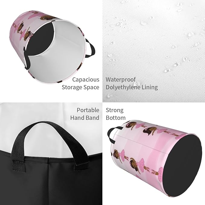 Cute African American Black Girl Round Laundry Hamper Storage Basket Toy Clothes Organizer Bin For Home Bathroom Bedroom Dorm Nursery, 62l