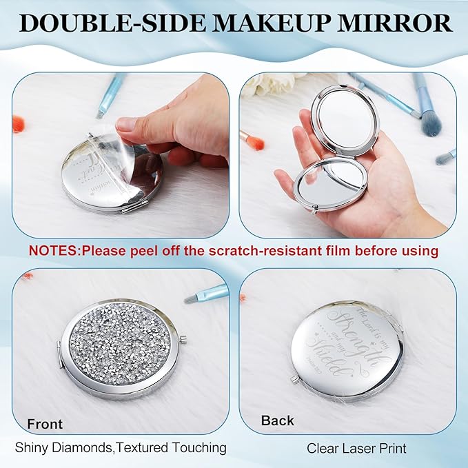 Thyle 12 Pcs Christian Compact Mirror Gifts for Women Mother's Day Nurse Week Bible Verse Wallet Mirror Bulk Hand Makeup Compact Religious Baptism for Holy Communion Teacher(Same,Silver)