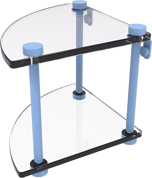 Allied Brass NS-3-FTB Two Tier Corner Glass Shelf, Flat Troll Blue