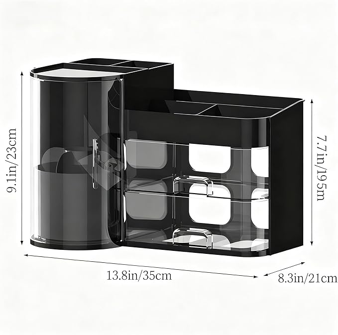 Makeup Organizer with Rotating,Large Bathroom Countertop Cosmetic Organizer with Brushes Holder,Skincare Storage Organizer,Ideal makeup holder for Skincare,Lipstick,etc (Light Luxury Black)