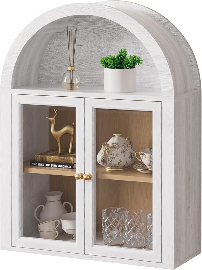 Furnaza Arched Wall Mounted Medicine Cabinets with Tempered Glass Doors,Bathroom Cabinet with Adjustable Shelf for Kitchen,Living Room