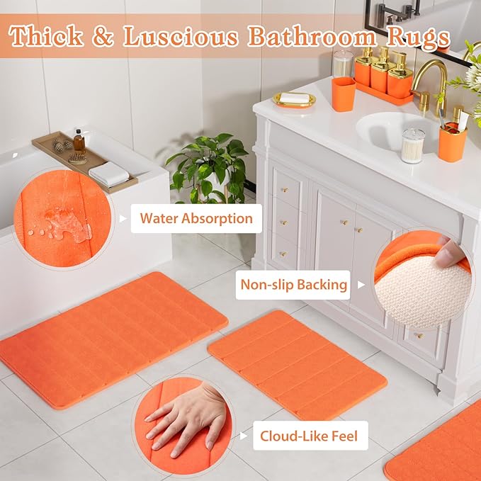 Bathroom Set - 27PC Bathroom Sets with Shower Curtain and Rugs, Orange Bathroom Set, Orange Bathroom Accessories Set with Push-lid Trash Can, Toilet Brush & Soap Dispensers