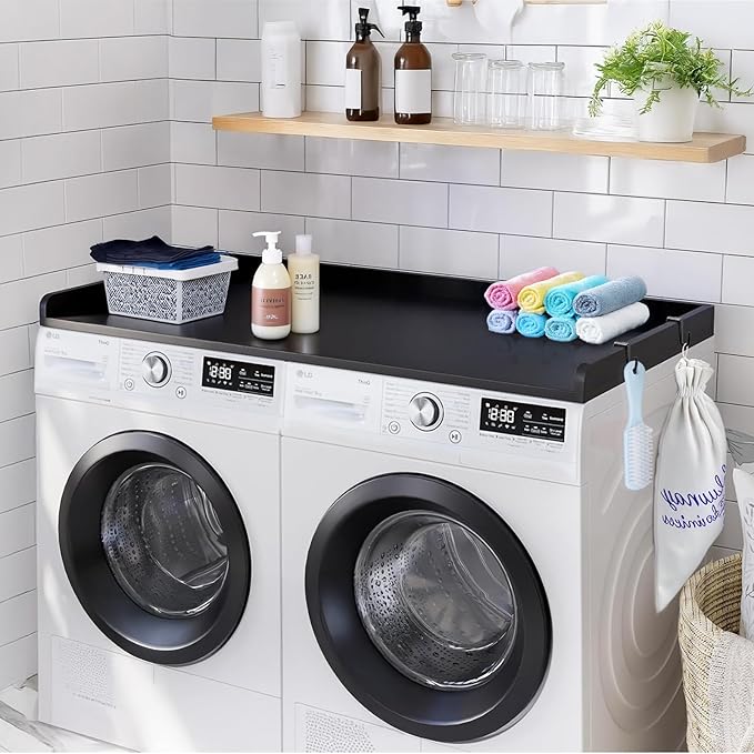 VEVOR Washer Dryer Countertop, 54" x 27" Wooden Washer and Dryer Countertop, Water-Resistant Laundry Machine Topper Cover with Anti-Slip Pads, for Laundry Room Organization and Storage, Black