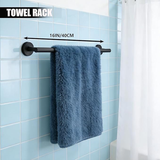 9-Pieces Matte Black Bathroom Hardware Accessories Set,Stainless Steel Wall Mounted 16 Inch Hand Towel Bar,Bath Towel Bar Set Wall Mounted,Towel Racks for Bathroom