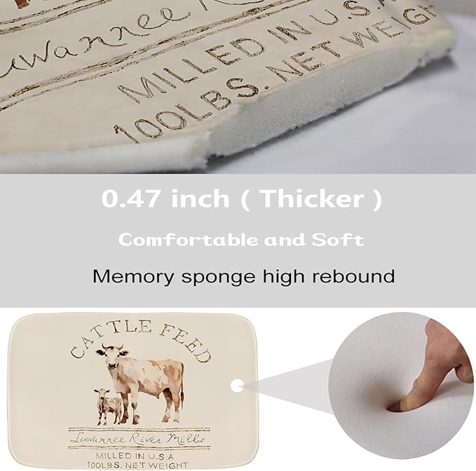 Farmhouse Cattle Feed Cow Rustic Bathroom Sets with Shower Curtain 72Wx72H and Rugs and Accessories Decor with Bath Mat, U-Shaped Contour Velvet Washable 20 x 31 inches Ivory and White