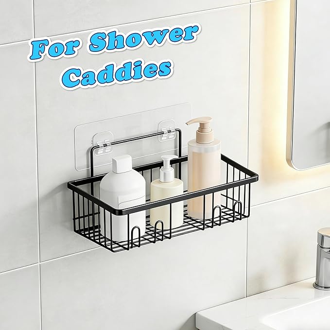 18 Pack Shower Caddy Adhesive Replacement, 1/2/3 Hooks Set Thick Bath Toy Storage Adhesive Replacements, Waterproof Adhesive Hooks Strips for Kitchen Racks, Shower Basket & Soap Holder