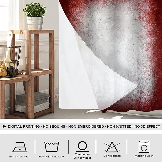 Shrahala Grey Abstract Tie Dye No Hooks Shower Curtain with Snap in Liner Set, Dark Red Modern Abstract Art Maroon Bathroom Décor Polyester Fiber Waterproof for Stall Bathtubs 54 X 80 in