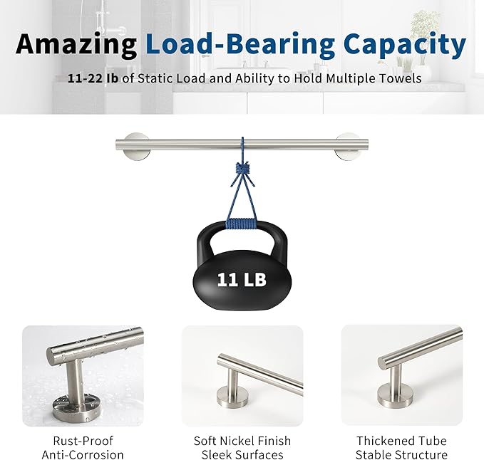 Brushed Nickel Towel Bar, 18 Inch Towel Racks for Bathroom Wall Mounted, Thicken SUS304 Stainless Steel Heavy Duty Hand Towel Holder Organizer, Bathroom Accessories, Total Length 20.5 Inch