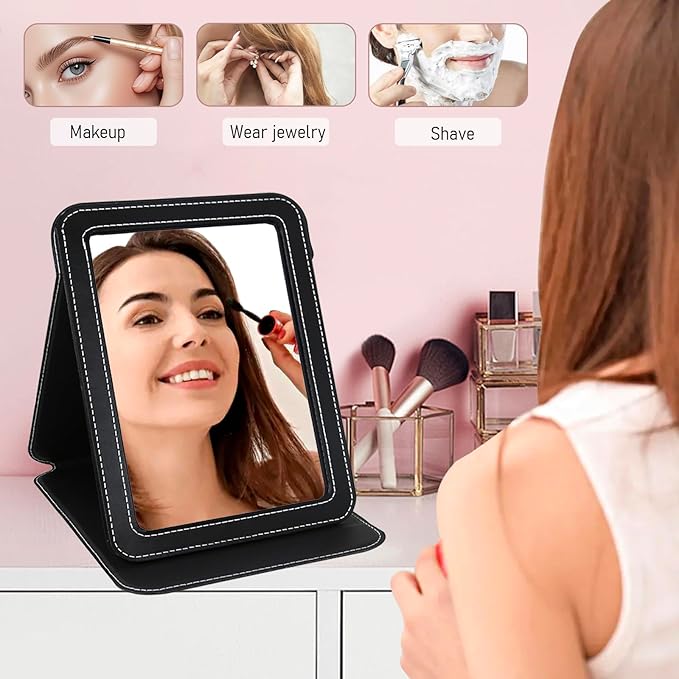 Portable Mirror, Folding Travel Makeup Mirror Adjustable Stand for Desk Compact Personal Hand Mirror for Makeup, Almond Blossom Van Gogh Art Artistic Gifts for Mum Girl Teenager