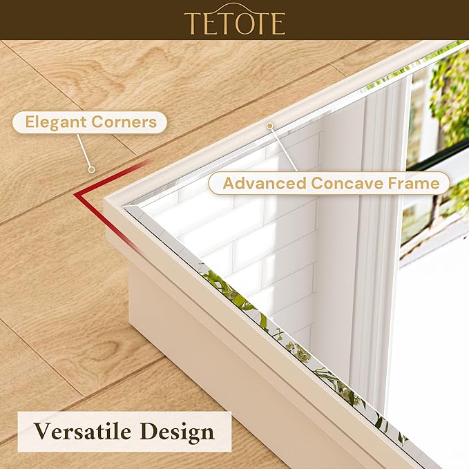 TETOTE White Medicine Cabinet Storage 24" x 30" Medicine Cabinet with Metal Beveled Framed Mirror Stepless Adjustable Shelves for Bathroom Vanity