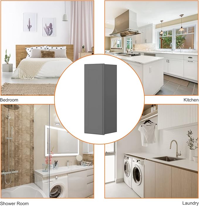 ROOMTEC Wood Wall Cabinet,RTA Single Door Medicine Cabinet with Adjustable Shelves and Soft-Close Door for Kitchen, Bathroom, and Laundry. 12" D*12" W*30" H, Shaker Grey