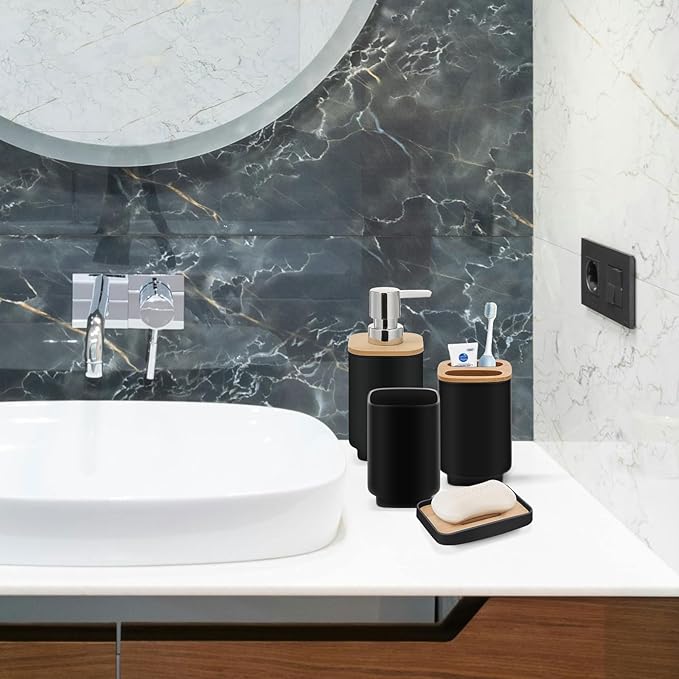 Bathroom Accessories Set,Black Bathroom Set,22 Pieces Bathroom Accessory Set with Shower Curtain,Trash Can for Bathroom Accessories Décor and Home Gifts