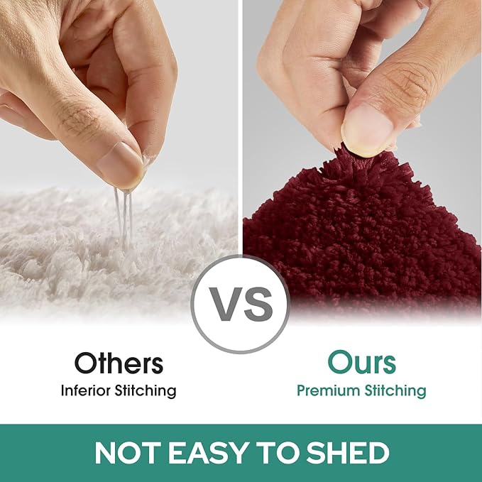 HOMEIDEAS Bathroom Rugs Sets 3 Piece, Super Soft and Absorbent Non Slip Microfiber Toilet Bath Mat with U-Shaped (Burgundy Red)