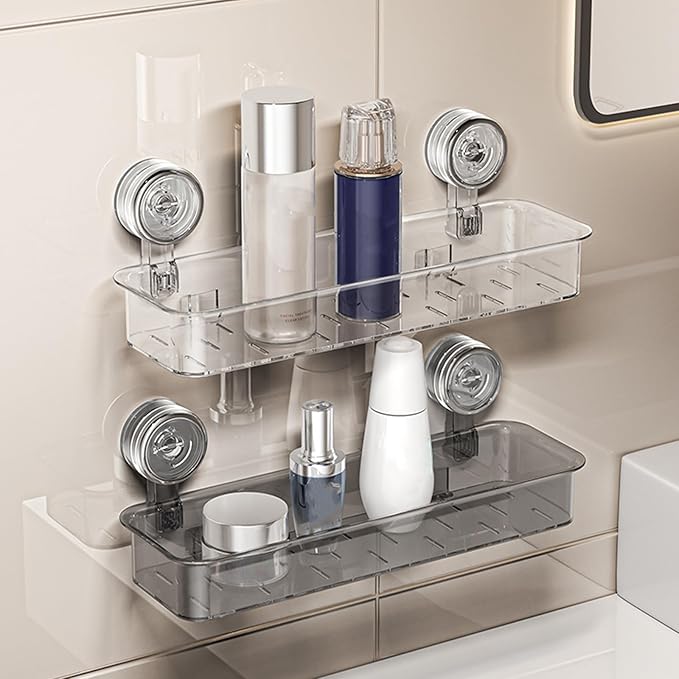 Suction Bathroom Shelf With Drain Holes Space Efficient Storage For Toiletries Cosmetics Laundry Room Supplies Bathroom Storage Without Drilling