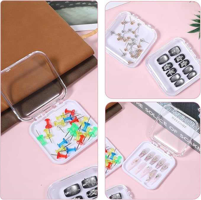 4PCS Press on Nail Storage Box Container with 30PCS Adhesive Double Sided Tape for Fake Nails Storage Case, False Nail Container Artificial False Nails Box Organizer for Business Art Salon