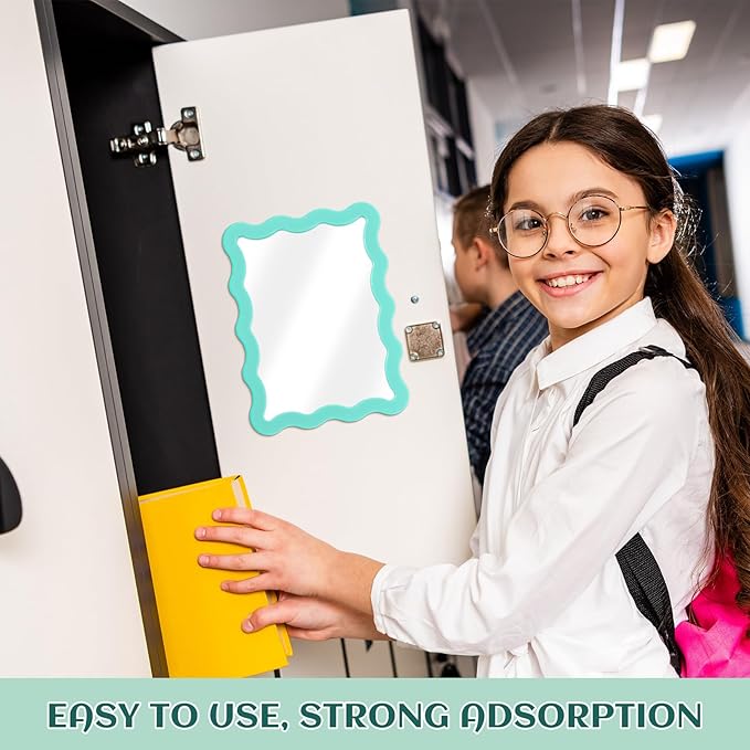 Leinuosen 1 Pcs Scalloped Magnetic Locker Mirror Small Real Glass Makeup Mirror with Magnetic Backing Cute Locker Decorations for Office Cabinet Lockers Accessories (5 x 7 Inch,Mint Green)