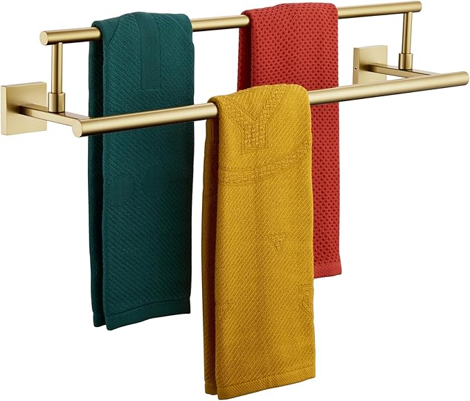 KOKOSIRI 24-Inch Towel Bars Double Bath Towel Rails Bathroom Holder Racks for Cabinet Kitchen Brushed Gold Stainless Steel B5009BG-L24