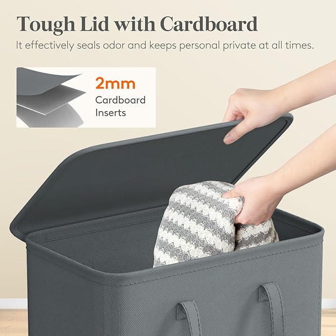 Lifewit 75L Slim Small Laundry Hamper, Laundry Basket with Lid, Dirty Collapsible Clothes Storage with Easy Carry Extended Handles, Tall Hampers for Bedroom Laundry Room, Gray, 1 Pack