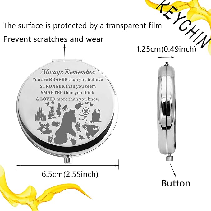 KEYCHIN Sleeping Princess Pocket Mirror Aurora Princess Fans Gifts You are Braver Stronger Smarter Than You Think Compact Makeup Mirror for Women Girls Teenagers (Sleeping Princess Mirror-S)