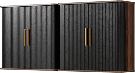 Furnaza 60" W Laundry Room Wall Cabinet with Fluted Sliding Door, Bathroom Medicine Cabinet with Adjustable Shelf, Wall Mounted Storage Cabinet for Living Room Kitchen, Black