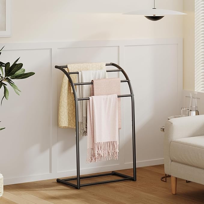 YINMIT Free Standing Towel Rack, 4 Tier Towel Racks for Bathroom, Pool Towel Rack Outdoor, Metal Blanket Rack, Blanket Display and Towel Drying Rack