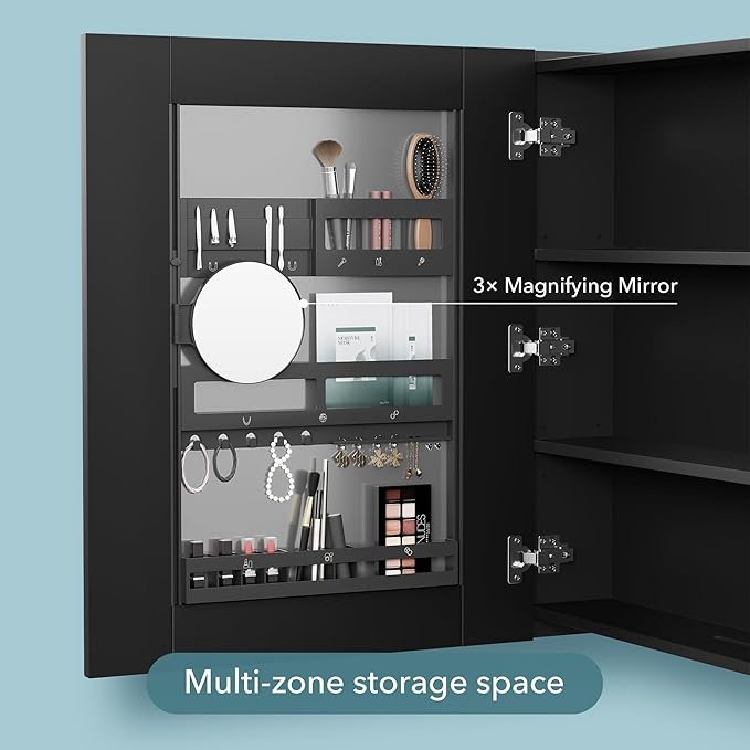 VANIRROR Bathroom Cabinet - Large Single Door 24x30 inchs Wall Cabinet Mirror Medicine Cabinet with Facial Tissues Slot and Multifunctional Storage Area