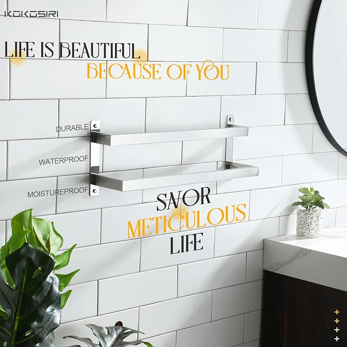 KOKOSIRI Towel Bars Bath Towel Holders 20-Inch Chrome Bathroom 2-Tiers Ladder Towel Rails Wall Mounted Towels Shelves Rack Polished Stainless Steel, B5008CH-L20