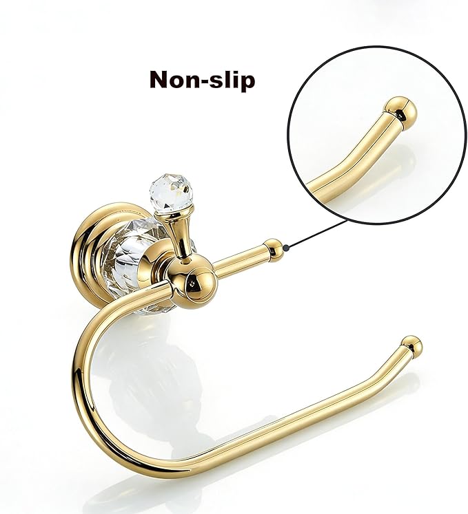Gold Bathroom Accessories,Crystal Towel Bar Set Adjustable,Polished Brass Toilet Paper Holder Towel Ring Robe Hooks Bathroom Hardware 4 Pieces Wall Mounted