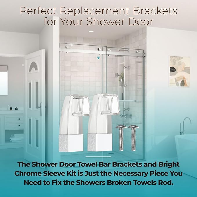 Clear Acrylic Shower Door Towel Bar Brackets Fit for Alumax/Basco Framed Sliding Glass Shower Door Towel Rod, Sliding Doors Replacement Parts with Bright Chrome Sleeve, Set of Two Brackets