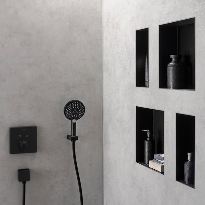 hansgrohe XtraStoris Minimalistic Recessed Wall Niche with Open Frame 12"x 6"x 4" in Matte Black, 56070670