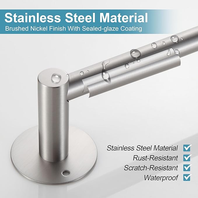 BVL Towel Racks for Bathroom 4 Pieces,Brushed Nickel Stainless Steel Bathroom Accessories Set Wall Mounted Included 24 Inches Towel bar,Towel Holder,Toilet Paper Holder,Robe Hook