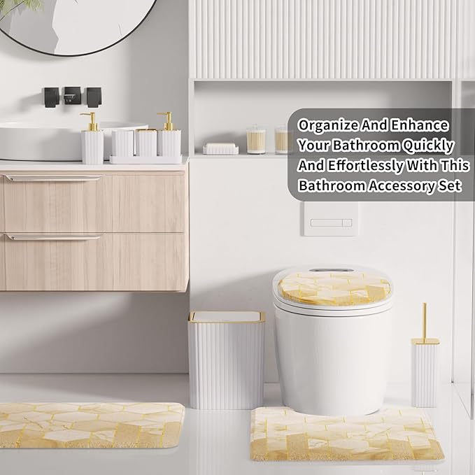 XLHOMO Bathroom Set - 26PC Bathroom Set with Shower Curtain and Rugs, Bathroom Accessory Set, White Bathroom Accessories Set, Trash Can & Soap Dispenser