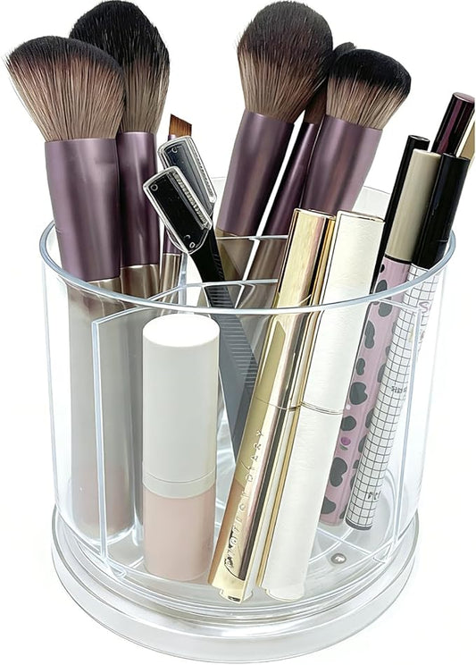 Makeup Brush Holder 360 Rotating Makeup Brushes Organizer for Vanity, 5 Slots Makeup Organizers & Storage, Multi-Functional Pencil Pen Holder for Desk, Cosmetic Storage Container Cup (Clear)
