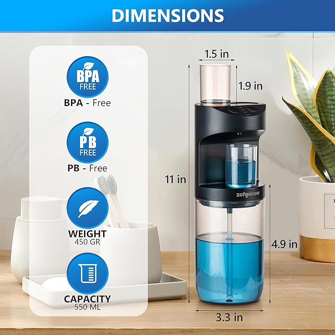 ZOFGENOW Automatic Mouthwash Dispenser for Bathroom,Bathroom Accessories 19.4 Fl Oz Dispensers with Magnetic Cups,Wall Mounted Dispenser,Suitable for All Age Groups,Black