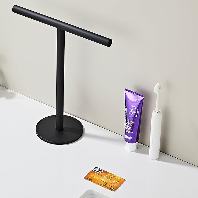 Bathroom Hand Towel Holder Stand???T-Shape Hand Towel Holder Stand SUS304 Stainless Steel Matte Black for Bathroom???Kitchen or Vanity Countertop