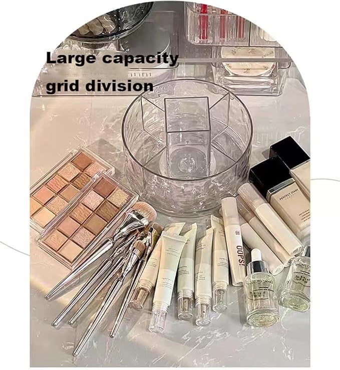 Multifunction Cosmetic Organizer, Rotating Makeup Brush Holder with Multi-Compartment Design, Countertop Organizer for Vanity, Bathroom Counter, Pantry, Cabinet (Transparent grey ripple)