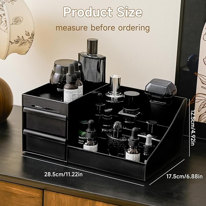 Large Black Vanity Organizer for Men, Countertop Cologne Organizer with Drawers, Perfume Stand & Mens Skincare Storage, Deodorant Display for Bathroom Bedroom Dresser, Ideal Gifts for Men