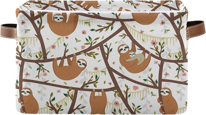 Moudou Sloth Storage Basket Square Collapsible Laundry Hamper Clothes Toys Storage Bin with Handles for Bedroom, Closet, Nursery, Dorm, Home Decor