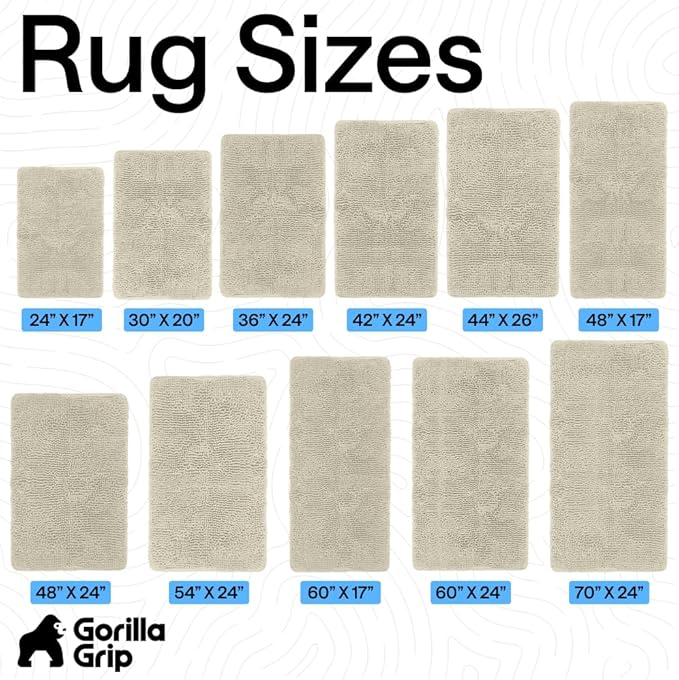 GORILLA GRIP Bath Rug Mat 44x26, Thick Absorbent Chenille, Quick Dry Microfiber Mats, Rubber Backing Washable Shower Floor Rugs, Bathmat Runner, US Designed Bathroom Home Decor Accessories Dusty Cloud