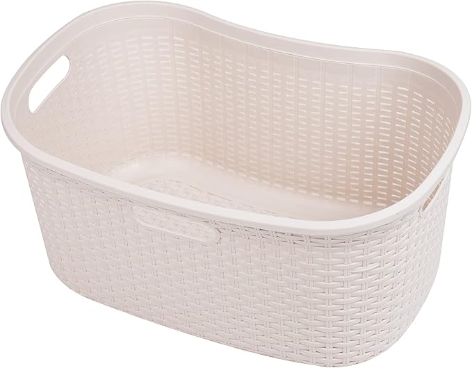 Mind Reader 40L Laundry Basket, Clothes Hamper, Premium Wicker Design, Plastic, Set of 2, Ivory