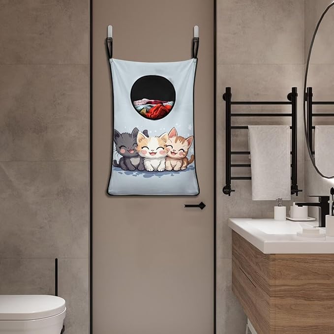 ZOUTAIRONG Cute Cat Hanging Laundry Bag Basketball Over The Door Laundry Hamper Zipper Laundry Basket Storage Organizers for Bedroom/Bathroom/Dorm/Closet