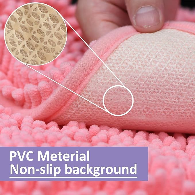 Pink Bathroom Rugs Chenille Bath Mat Set 3-Piece Bath Rugs for Bathoom Extra Soft Bath Mats for Bathoom Non Slip Absorbent Shag Bthroom Carpet, Machine Washable, Mats Sets 3 Toilet Rug
