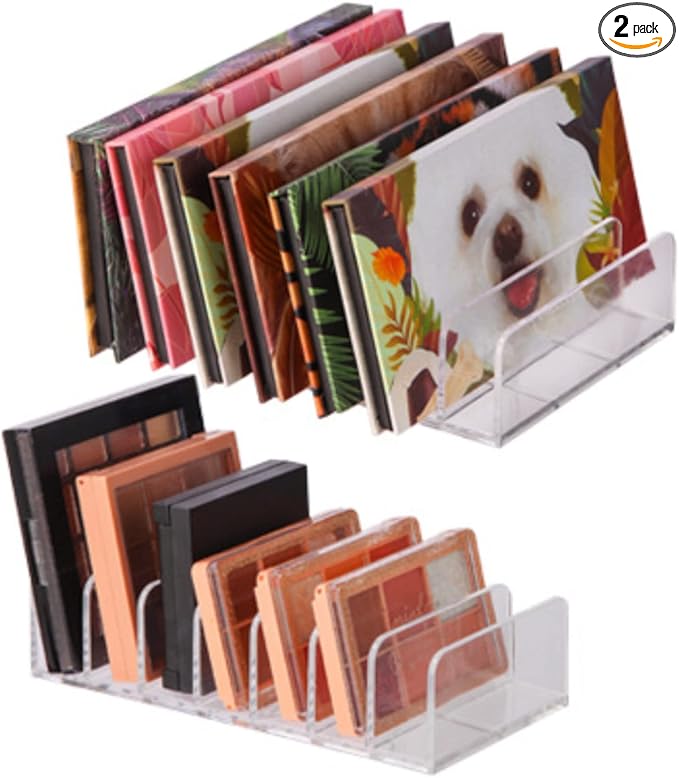 2 Pcs Eyeshadow Palette Organizer Use for Bathroom Countertops, Wardrobe, Shelf, Drawer, Sunglasses, Wallet, Contour Kit (Cosmetic Storage Box Small&Large) Makeup (Clear), 7.08x5.12x1.97 in