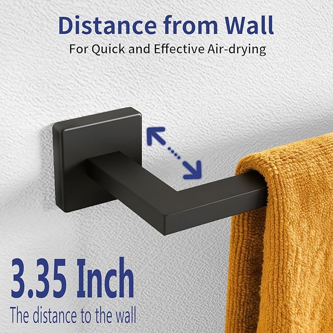 Matte Black Towel Bar, 16 Inch Towel Rack for Bathroom Wall Mounted, Thicken SUS304 Stainless Steel Heavy Duty Hand Towel Holder, Space Saving Towel Rod Modern Home Decor