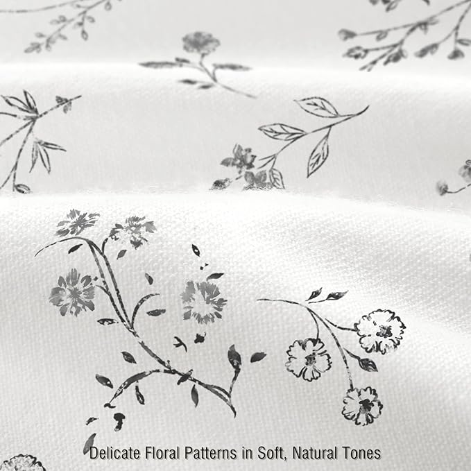 Black Floral Farmhouse Vintage Cotton Shower Curtain, French Country Shower Curtains for Bathroom, 72Wx72H