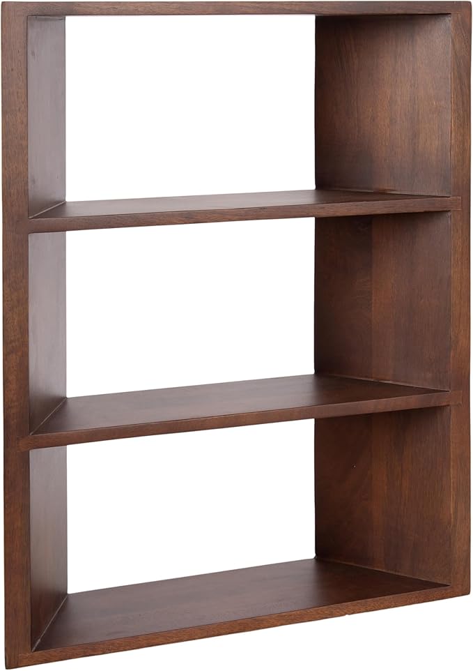 Kate and Laurel Akita Modern Angled Three-Tier Wall Shelf, 20 x 6 x 26, Walnut Brown, Decorative Over The Toilet Shelf for Use as Bathroom Storage or Living Room Display Shelving
