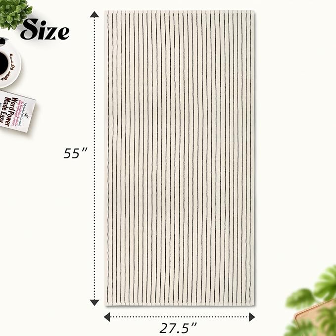 Jacquotha Black and Ivory Striped Bath Towels Set of 2, Lighter & Quick Dry Towels Large 27.5 x 55 inches, Farmhouse for Bathroom, Pool, Shower