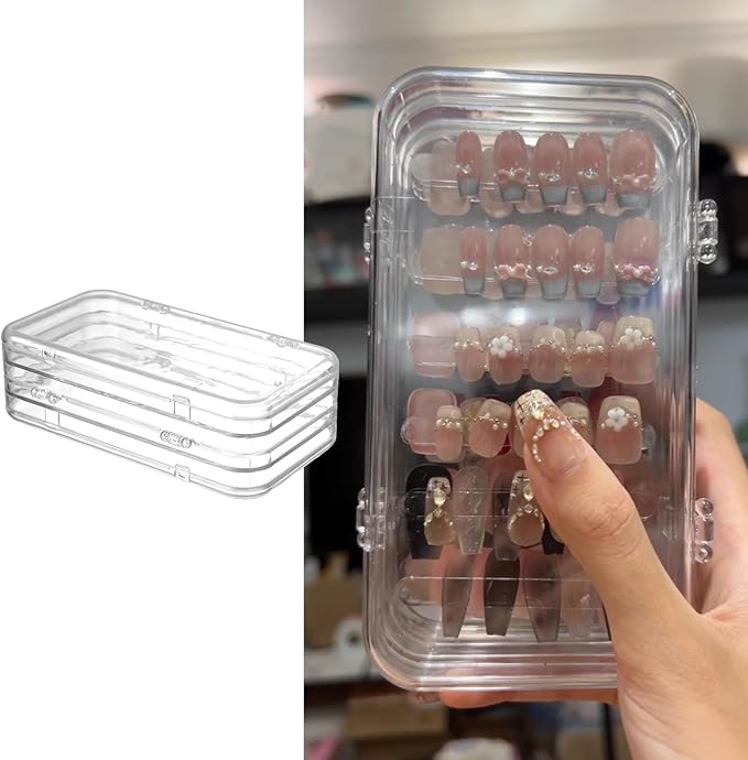Press On Nail Organizer Case,Tri-Fold 4 Page Press On Nail Storage Box with Adhesive Double Sided Tape,PET Plastic Holder Box for Fake Nail,Nail Display Nail Salon Supplies Nail Art Business